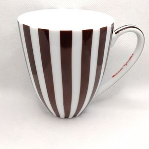HENRI BENDEL Porcelain Signed Centennial Discontinue Mug Brown White Stripe 15oz